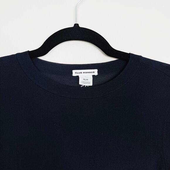 Club Monaco Pleated Asymmetrical Knit Top Navy Blue Womens Medium M Viscose - Picture 3 of 9